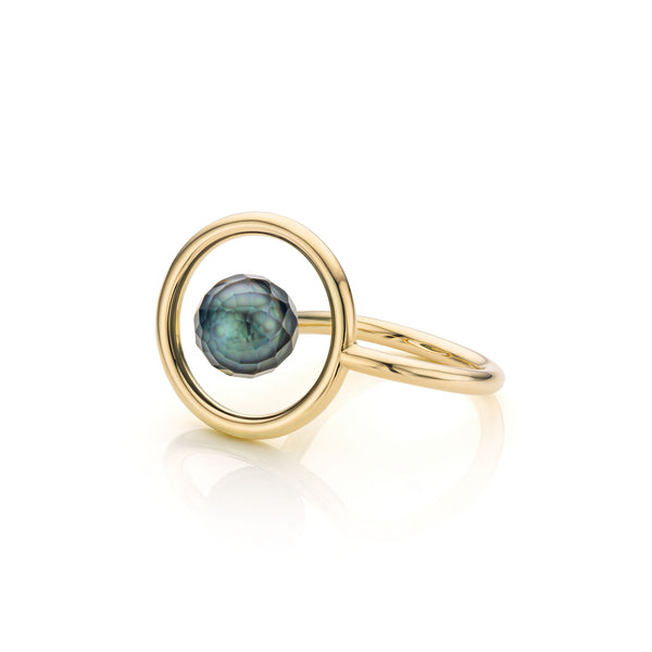 Unieke 'Halo' ring - 14k geelgoud met facet Tahiti parel